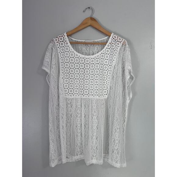 Weekend Suzanne Betro White Crochet Lace Top Size 3X Feminine Neutral - Picture 1 of 6